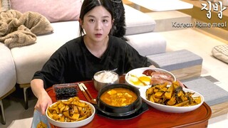 Real Mukbang:) Korean Home Meal ☆ Brisket Soybean Soup, Fried radish kimchi, Fishcake