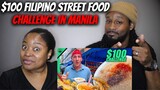 🇵🇭 American Couple Reacts "$100 Filipino Street Food Challenge in Manila!! Is It Possible?"