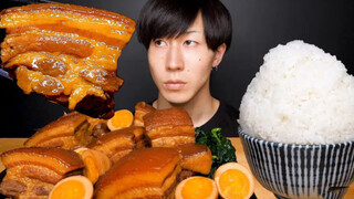 "Shiyin" Chàng trai Nhật Bản Mukbang & Dongpo thịt ba chỉ om & trứng om với bát cơm lớn & tiếng nhai