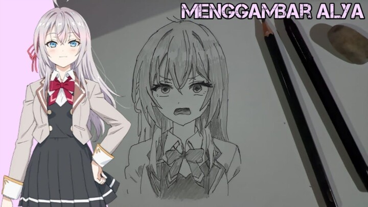 menggambar simple Alya dari anime alya sometimes hides her feelings in russian