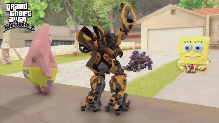 BUMBLEBEE DAN PATRICK MENYELAMATKAN OPTIMUS PRIME, SPONGEBOB, DAN PROFESOR - GTA Lucu Spongebob