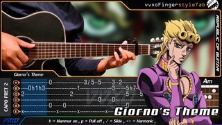 Giorno's Theme - JoJo's Bizarre Adventure: Golden Wind - Fingerstyle Guitar Cover + TABS Tutorial