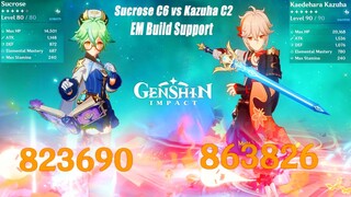Kazuha C2 vs Sucrose C6 EM Build - Hutao Nuke Damage Comparison - Open World & Abyss
