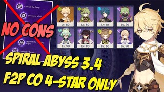 Spiral Abyss 3.4 F2P C0 4-STAR ONLY (+Traveler) - Genshin Impact Indonesia