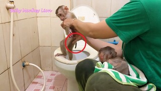 Smart Baby Liheang Watching His Brother Lion Using Toilet   Mom Routine Bathing For Both Baby