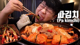 ASMR 먹방창배 꽃게액젓넣은 파김치 이건정말 대박 만두전골까지 레전드 Mandu jeongol mukbang Legend koreanfood eatingshow realsound