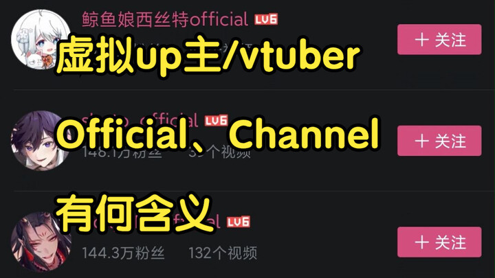 虚拟UP主名字中常见的Official和Channel有何含义？