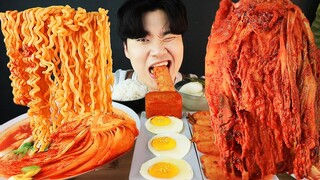 MUKBANG ASMR 집밥 열라면 김치 4종 계란후라이 흰밥 통스팸 먹방 KOREAN HOME FOOD EATING SOUND!! الأرز المنزل Nhà gạo