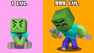 Monster School: MUSCLE RUSH RUN CHALLENGE - Baby Zombie Lv.1 - Lv.999 | Minecraft Animation