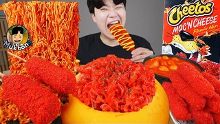 ASMR MUKBANG 직접 만든 치토스 대왕 가래떡 떡볶이 불닭볶음면 핫도그 먹방 & 레시피 FIRE NOODLES AND Tteokbokki EATING SOUND!