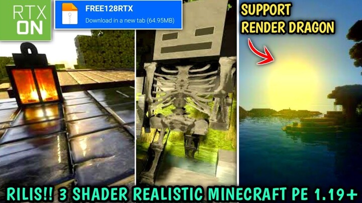 RILIS‼️RTX DI MCPE RENDER DRAGON 1.19😲 TOP 3 SHADER & TEXTURE REALISTIC MCPE ULTRA NO LAG!