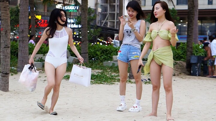 Vietnam beach scenes walking around see so many beautiful girl   best beach in danang vietnam