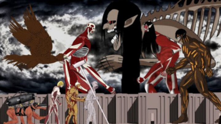 Eren vs the Six Titans 2D painting anime