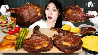 ASMR MUKBANG| 직접 만든 토마호크 스테이크 짜파게티 먹방 & 레시피 STEAK AND BLACK BEAN NOODLES EATING