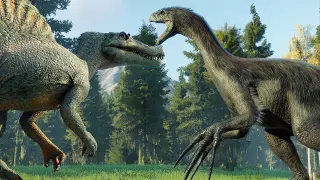 THERIZINOSAURUS vs SPINOSAURUS DINOSAURS BATTLE - Jurassic World Evolution 2