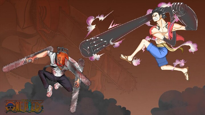 menggambar chainsawman vs luffy