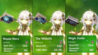 Nahida Mappa Mare (R1/R5) vs Widsith (R5) vs Magic Guide (R5) - Damage Comparison