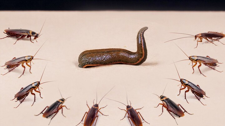 A leech vs 10 Periplaneta americana: A bloody battle!