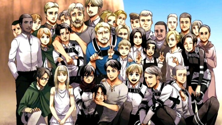 Musim terakhir Attack on Titan telah selesai Foto grup: Eren, Mikasa, Armin, Kapten Levi, Reiner, Ha