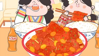 -Yanghuahua Animation Mukbang｜Mẹ và tôi đắm chìm trong món chân lợn cay cay~