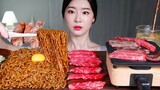 [Mukbang TV] - Mì đen cay + Thịt bò nướng | ASRM