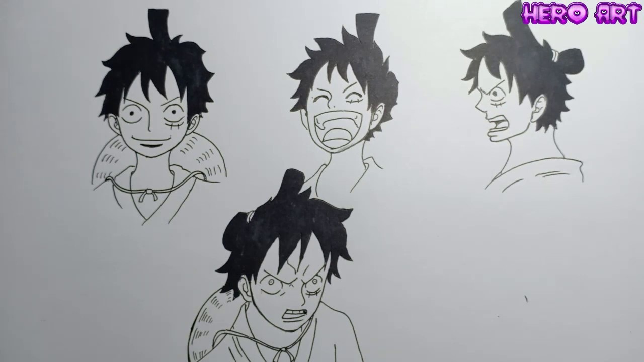 Cách Vẽ 4 Kiểu Chân Dung Luffy Ở Wano Quốc Với Màu Đen và Trắng ...