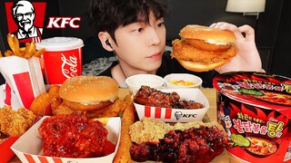 ASMR MUKBANG | 치즈 불닭볶음탕면 & KFC 양념치킨 햄버거 치즈스틱 치즈볼 먹방 FRIED CHICKEN AND FIRE NOODLES EATING