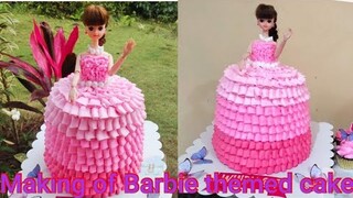 making of Barbie themed cake