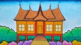 Cara menggambar rumah adat ||  Menggambar rumah adat minangkabau || Menggambar rumah gadang