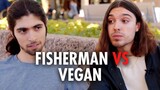 “I’m uncomfortable!” Fisherman takes on vegan
