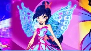 The Winx Club's transformation collection. It's hard to tell whether the hair color is purple or blu