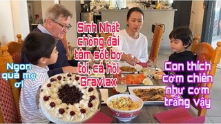 Tôm sốt bơ tỏi, cá hồi gravlax đãi sinh Nhật chồng/Cuộc sống pháp/ẩm thực Việt nam/món ăn việt Pháp