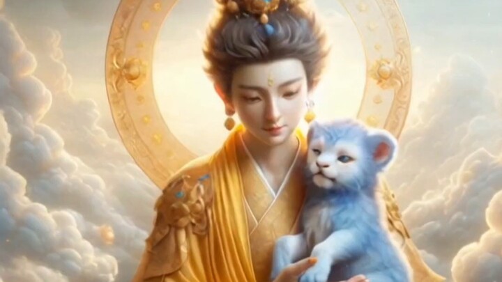 文殊菩萨与坐骑小青狮，相伴一生，后来的狮驼岭老大