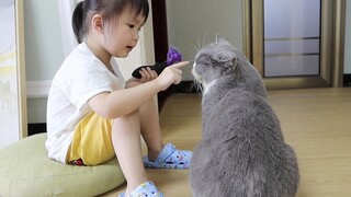 3岁的小孩严厉教育猫！猫真听懂了马上变乖巧！