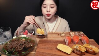 Mukbang mỳ lạnh , sushi cá hồi #mukbang #mukbangASMR