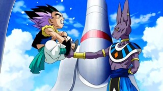 Gotenks attacks Beerus, Vegeta frantically attacks Beerus when he sees Beerus slaps Bulma EnglishDub