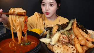 SUB) ! Tendon Kimchi Udon Mukbang ASMR