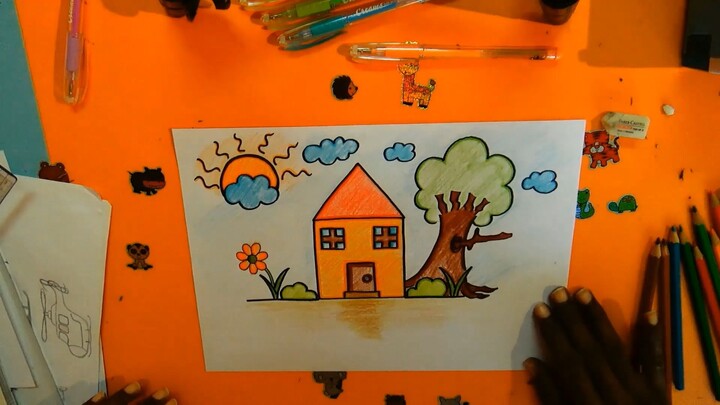 House from Shapes drawing and coloring learning video for kids!!easy