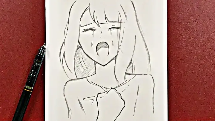 Sad anime drawing | how to draw sad girl easy step-by-step