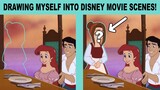 Drawing Myself into Three Disney Movie Screen Captures!
