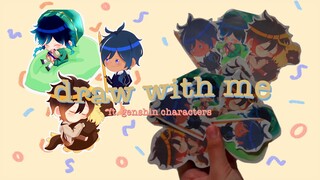 draw with me + genshin impact stickers ft. venti, zhongli, and kaeya