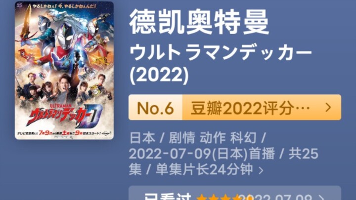 2023年奥特曼系列豆瓣评分排行榜（初代~德凯）