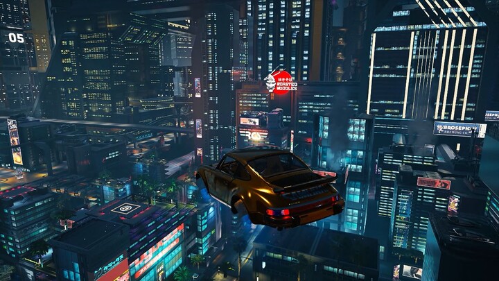 𝟰𝗞𝟲𝟬𝗣 Cyberpunk 2077 The floating car travels through the night city and the shocking night scene is