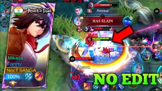 NO EDIT CHALLENGE! FANNY MIKASA SKIN AGRESSIVE GAMEPLAY | FANNY GAMEPLAY ⚡