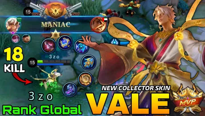 MANIAC! Vale Supernal Tempest New COLLECTOR Skin Gameplay - Top Global Vale by 3 z o - Mobile Legend