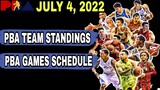 PBA STANDINGS TODAY AS OF JULY 4, 2022 | PBA GAMES SCHEDULE UPCOMING | PBA SCHEDULE TODAY | PBA