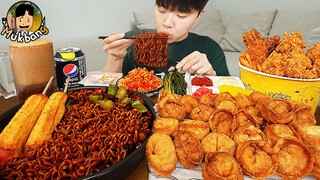 ASMR MUKBANG 직접 만든 만두 치킨먹방! 돈까스 짜파게티 레시피 FRIED CHICKEN AND BLACK BEAN NOODLES EATING SOUND!