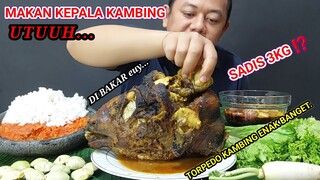 MUKBANG KEPALA KAMBING UTUH MANDI CABE KECAP + LALAPAN JENGKOL MUDA MENTAH. KEPALA KAMBING BAKAR