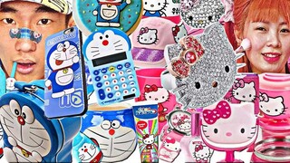 BA fans DORAEMON vs mẹ fans Hello Kitty Cùng bé SIÊU QUẬY