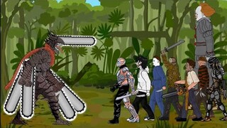 DEVIL CHAINSAW MAN Vs Uber jason, Jeff,Michael,Jason,Leatherface,Freddy,Predators, It pennywise DC2